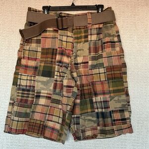American Eagle Plaid Madras Shorts NEW 32 Standard Loose Fit Destroy Wash 32